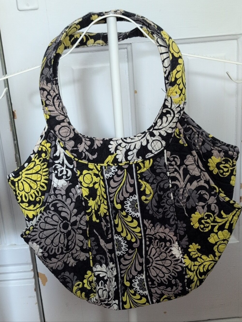 Vera Bradley Quilted Floral Tote in Black, Yellow & Cream